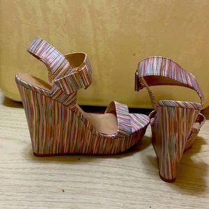 Mix No 6 Jordie Wedge Sandals Colorful Abstract Stripe
